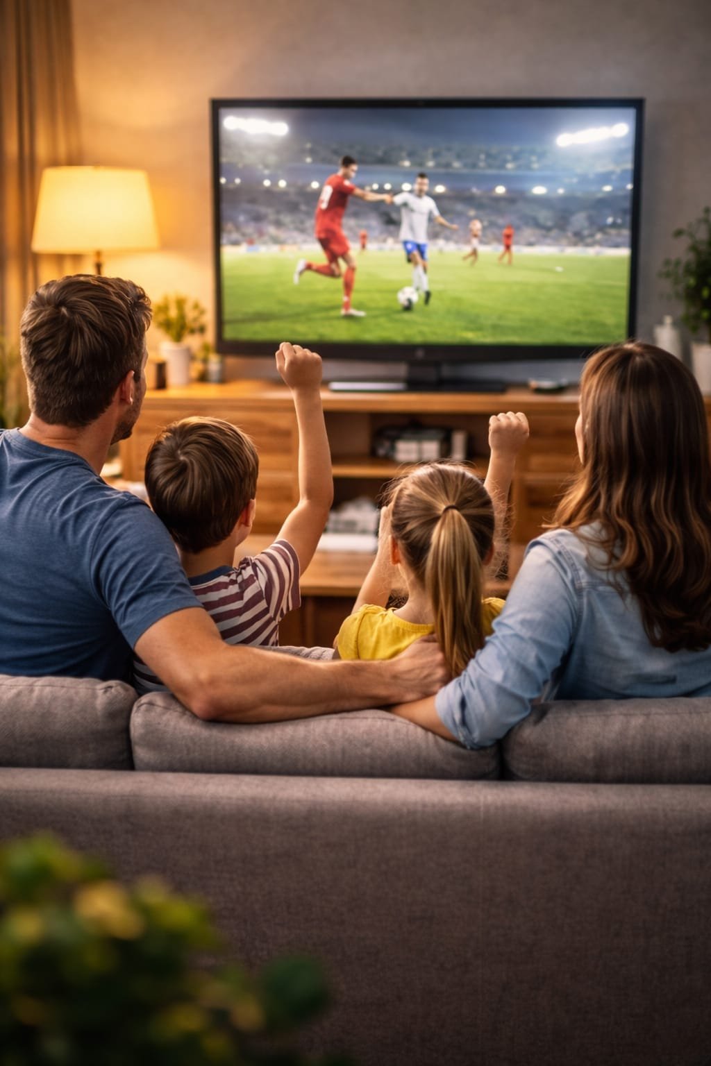 Family watching IPTV subscription on Smart TV in 4K quality